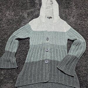 BCBG Max Azria Ombre Hooded Tunic Sweater Women’s Size S Gray Knit